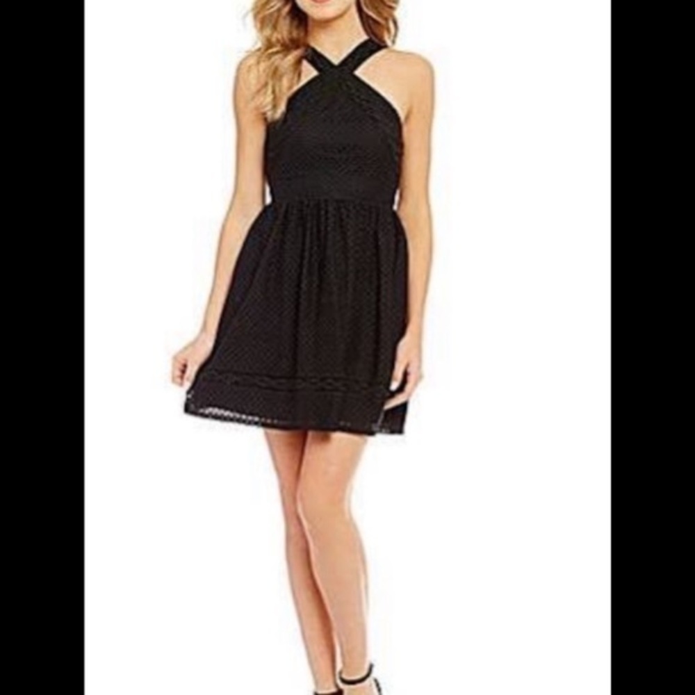 Jodi Kristopher Black Halter Top Eyelet Lace Dress Size 3 Jr. NWT